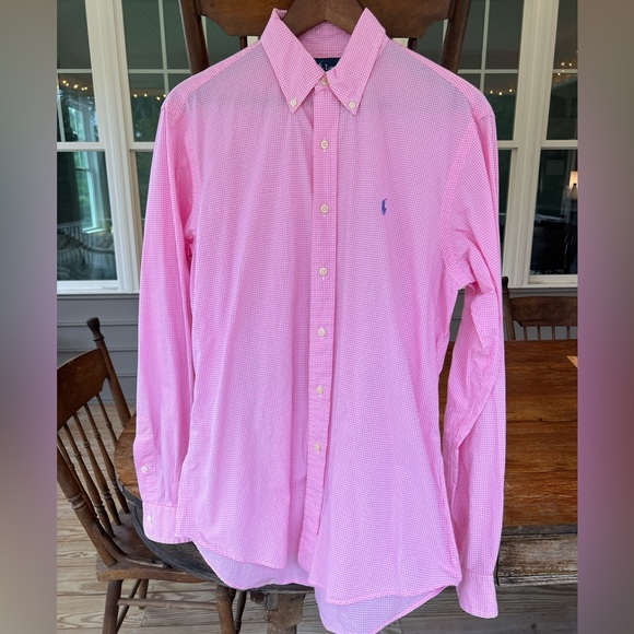 Ralph Lauren Men’s Shirt Button Down Pink White Gingham Long Sleeve Custom Fit M - Picture 3 of 15